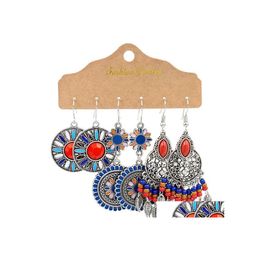 Charm Fashion Exaggerated Earrings Boho Vacation Jewelry Sier Leaf 3 Pairs Set Creative Earring Drop Delivery Dhk3O