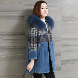 Women's Fur & Faux Winter Coat Women Real Female Collar Sheep Shearling Jacket Long Tweed Coats Manteau Femme MY4413Women's Women'sWomen's