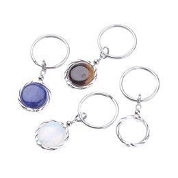 Natural Crystal Stone Keychains Flip Gem Stainless Steel Keychain Pendant Fashion Accessories Keyring Key Chains