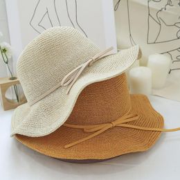 Wide Brim Hats Summer Sunscreen Beach Hat Girl Hand-Woven Chapeau Femme Soft Collapsible Straw Panama Travel Sun Visor Eger22