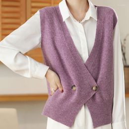 Women's Knits Women Vest Real Pure Wool Knitting Sweaters Winter Fashion Vneck Sleeveless Sexy Cardigans Female Tops