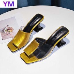 Gladiator Women Leather Sandals 2021 Rome Summer Lady High Heel Shoes Handmade Pvc Square Toe Slip-On Zapatos Mujer T230208 8595E F4d92