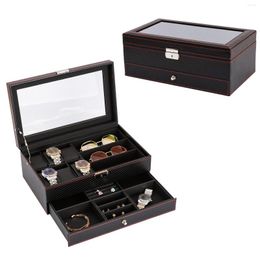 Watch Boxes Organiser Holder Lockable Portable 12 Slots Jewellery Display Case For Watches Bracelet Necklace Girls Women Table Dresser