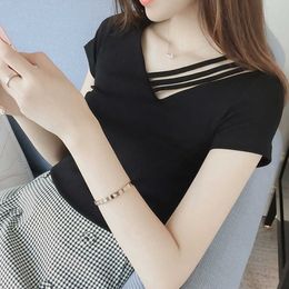 Women's T-Shirt New summer short sleeve women white t-shirt V-neck loose Korean black top casual compassionate trend t shirt Y2302