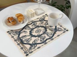 Signage Placemat Pads signage New Design Printed linen fabric tassel Mat Pad 9 pattern for dinner party home hotel cafe Table