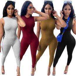 Women's Jumpsuits & Rompers Women Solid Elastic Hight Knitted Slim Romper Elegant Sleeveless Bodycon One Piece Club Outfit Office Lady Basic