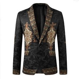 Men's Suits 2023 Luxury Black Gold Men Blazer Placement Gentleman Jacquard PaisleyJacket Banquet Wedding Groom Outfit Stylish