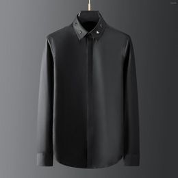Men's Casual Shirts Minglu Soild Color Male Luxury Pentagram Metal Rivets Long Sleeve Mens Dress Fashion Slim Fit Party Man 4xl