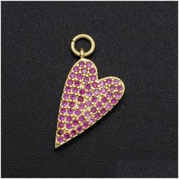 Charms 10X17Mm Red Cz Zircon Diy Jewelry Heart Charm Pendant Wholesale Bracelet Making Fashion Jewellery Pendantscharms Drop D Dkt