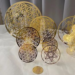 Decorative Objects Figurines Pure Copper Metal Flower of Life 9 5cm Ornaments Coasters Geometric Lines Ornament Home Deco 230209