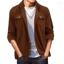 Men's Casual Shirts DUYIT Solid Color Single Breasted Corduroy Shirt Men's Autumn Versatile Long Sleeve Pocket Cardigan