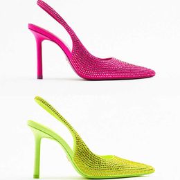 2024 Sandals female Baotou new summer red stiletto pointed high heels fashion rhinestone bright single shoes women sandals T230208 cbe5c