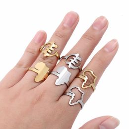 Cluster Rings Stainless Steel Africa Map For Women Adinkra Symbols Open Cuff Ring Adjustable Vintage Goth Female Jewelry Anillos