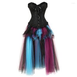 Bustiers & Corsets Womens Vintage Brocade Corset Lingerie Top With Floor Length Skirt Sexy Bustier Dress Set Girl's Dancing Party