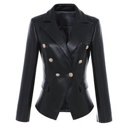 Womens Suits Blazers HIGH STREET est Baroque Fashion Designer Jacket Lion Metal Buttons Faux Leather Outer Coat 230209