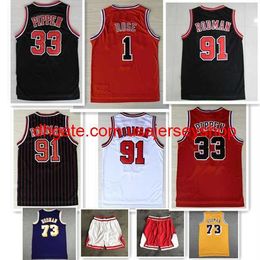 Mens Sports Embroidery 1# Derrick Rose Red JerseyBasketball The Worm 91# Dennis Rodman White Black 33# Scottie Pippen Stitched