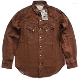 Men's Casual Shirts Men's Denim Shirt Long Sleeves Regular Fit Washed Embroidery Brown Western Cowboy Safari Style Vintage Designer