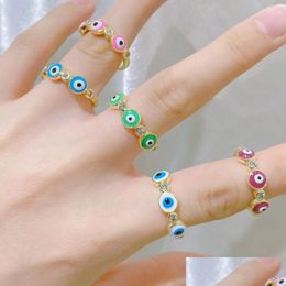 Cluster Rings European And American Personality Evil Eye Ring Oil Drip Diamond Blue Opening Wholesale Drop Delivery 202 Dhjep