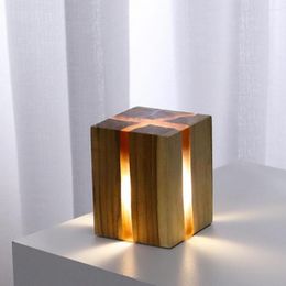 Night Lights Wooden Light Convenient Long Lasting LED Desk Lamp Wood Crack Effect Desktop Ornament For Household