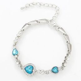 Charm Bracelets Trendy For Women Inlaid With Blue Gems Heart Pendant Women's Stainless Steel Jewellery High Quality Zircon 2023 Fashion