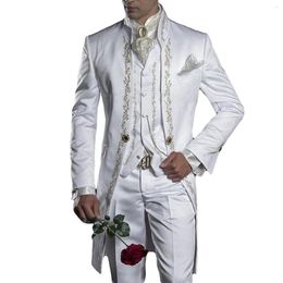 Men's Suits 2023 Embroidery Groom Tuxedos Men's White Groomsman One Button Formal Wedding Suit (Jacket Pants Vest) Three Pieces