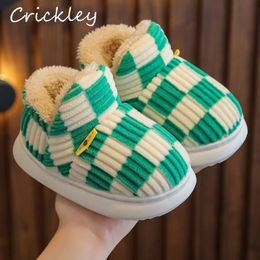 Slipper Chequered Girls Boys House Slippers Winter Plush Warm Floor Shoes For Kids Comfortable Soft Sole Toddler Children 230209