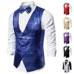 Mens Vests Stylish Blazer Vest Coat Formal Slim Shiny Sequin Glitter Embellished Jacket Party Stage 230209