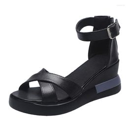 Sandalen Damen 2023 Stil Keilabsatz mit wildem Wortgürtel mit dicken Sohlen Mode Sommer Römische Schuhe Damen