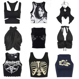 Women s Tanks Camis Black Corset Top Sexy Gothic Clothes Spaghetti Strap Crop Tops Fashion High Street 90s Y2k Aesthetic Summer Women Camisole Party 230208