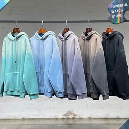 Men s Hoodies Sweatshirts autumn winter 380g fleece washed gradient y2k hoodie European American retro high street oversized Hip Hop sweater 230208