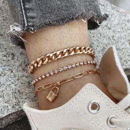 Anklets Trendy Multi Layer Chain For Women Ladies Lock Pendant Ankle Bracelet On The Leg Barefoot Sandal Beach Jewelry