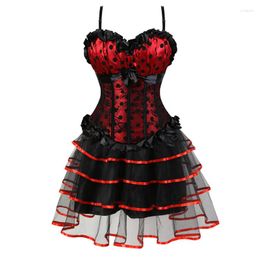 Bustiers & Corsets Burlesque Corset Tutu Dress Red Dots Top Mini Skirt Vintage Overbust Bustier For Women Plus Size S-6XL