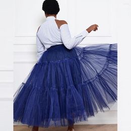 Skirts Navy Blue Ankle Length Tulle Skirt Women For Birthday Party Autuam Gowns Po Shoot Faldas Mujer