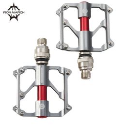 Bike Pedals IRON MARCH MTB Road Bike Bicycle Pedals With Quick Release Aluminium Alloy 3 Sealed Bearings Non-Slip Cycling Flat Platfor Pedals 0208