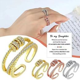 Zircon Beads Cross Fidget Ring With Card for Women Anti Stress Adjustable Anxiety Ring Aesthetic Ring Vintage Jewelry Gifts