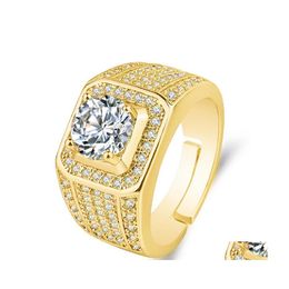 Cluster Rings Fashion Domineering Fl Diamond Shining Mens Ring Large Loose Zircon Imitation Moissanite Engagement Wedding Drop Deliv Dhtor