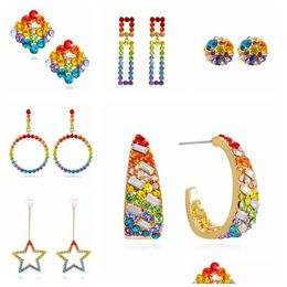 Dangle Chandelier Wholesale Seven Color Girls Heart Inlaid With Diamond Zircon Arrings Rainbow Girl Students Earrings Dhznv