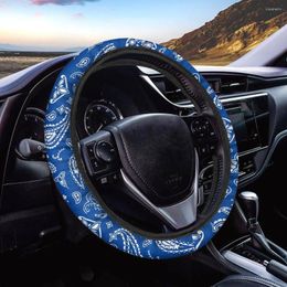 Steering Wheel Covers Stylish Paisley Blue Pattern Cover Set For Women Winter Breathable Car Accesorios Para Auto