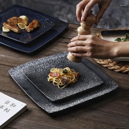 Plates Japanese Style Square Ceramic Plate Household Retro Dinner Western Restaurant Steak Pasta Flat Daily Tableware