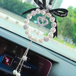 Decorations Fashion Rhinestone Pearl Pendant Cute toon Star Heart Tassels Rearview Mirror Ornament Woman Car Interior Accessories 0209