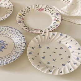 Dinnerware Sets Floral Retro Pastoral Style Pleated Ceramic Plate Dim Sum Colour High-value Po Pography Tableware Restaurant