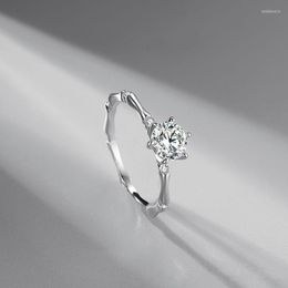 Wedding Rings Personality Trend Simple Sterling Silver Color Platinum-plated Six-claw Simulation Moissanite Zircon Ring Cold Fashion Jewelry