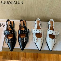 2024 Fashion SUOJIALUN Women Brand Sandals New Spring Buckle Ladies Casual Slip On Mules Pointed Toe Shallow Dress Sandal Shoes T230208 30d38 794
