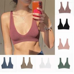 Camisoles & Tanks Women Girls Breathable Wire Free Yoga Tops Deep V Vest Sleeping Bralette Seamless Bra