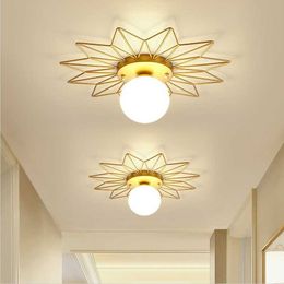 Nordic Luxury Golden Lights for Hallway Entrance Aisle Balcony Fixtures Flower Design Ceiling Mounted Glass Lamp G9 LED 0209