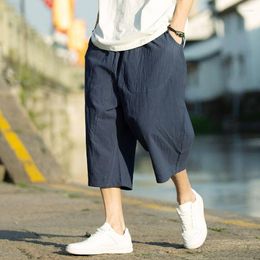 Men's Pants MrGB Summer Chinese Style Men Straight Capris Cotton Linen Solid Colour Vintage Oversized Baggy Shorts Men's Clothing