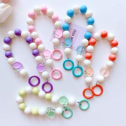 Keychains Fashion Trendy Colorful Acrylic Beads Mobile Phone Chain For Women Girls Cellphone Strap Anti-lost Lanyard Hanging Cord Jewelry
