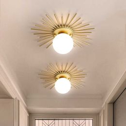 Nordic Round Glass Sun Shape Gold Metal G9 Modern LED Hallway Ceiling Lights for Locker Room Corridor Illuminaire 0209