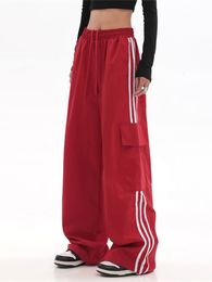Women's Pants Capris Red Sweatpants Casual Baggy Wide Leg Autumn High Waist Streetwear Cargo Pants Womens Hippie Joggers Trousers Y2k Clothes 230209