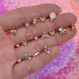 Stud Earrings Gold Plated Summer Colorful High Quality Zircon Cute Beautiful For Women Girl's